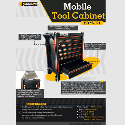 Mobile Tool Cabinet for Garage/Workshop, 500KG Capacity, 7 - Drawer & Stainless - Steel Top